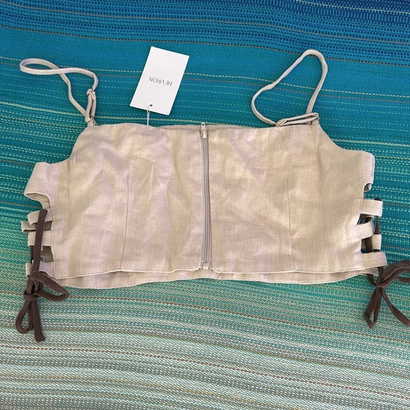 Hevron Luisa Lace-Up Linen Crop Top NWT - Picture 4 of 7